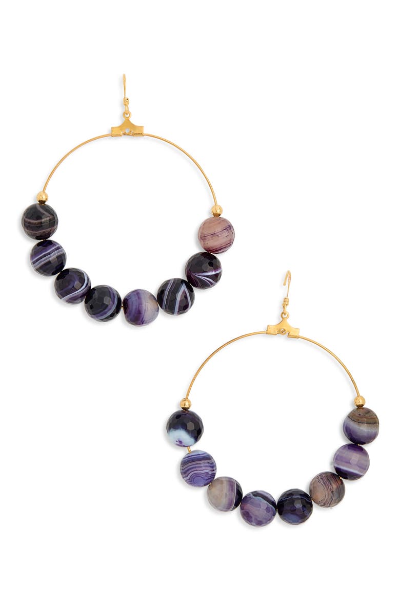 Agate Beaded Circle Drop Earrings, Main, color, POLISHED GOLD/ PURPLE