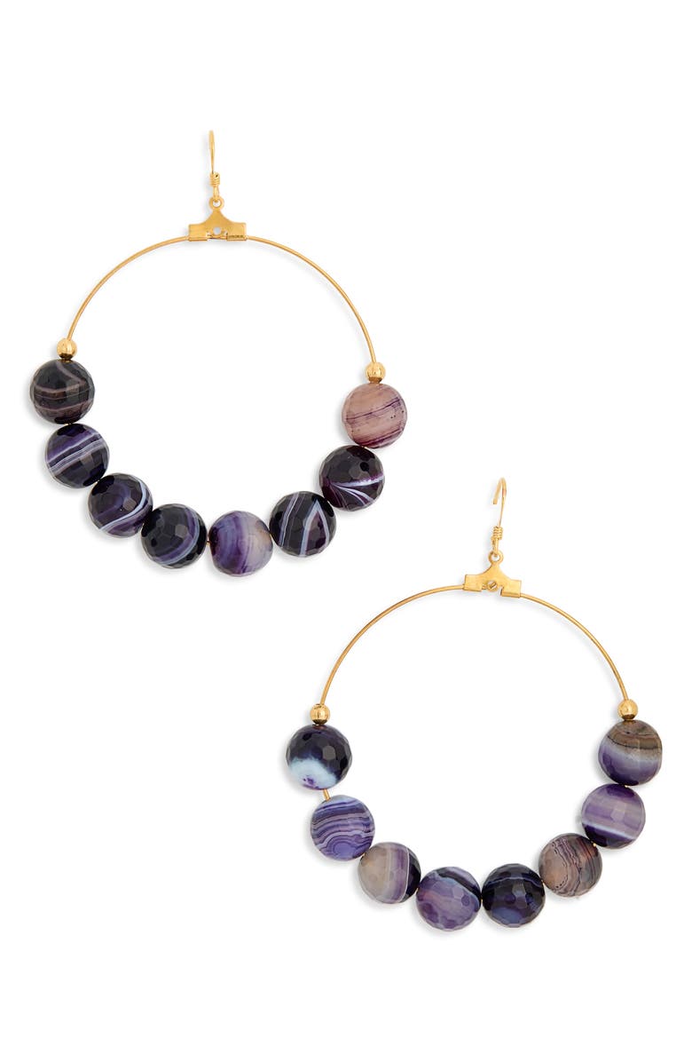 Kenneth Jay Lane Agate Beaded Circle Drop Earrings, Main, color, Polished Gold/ Purple
