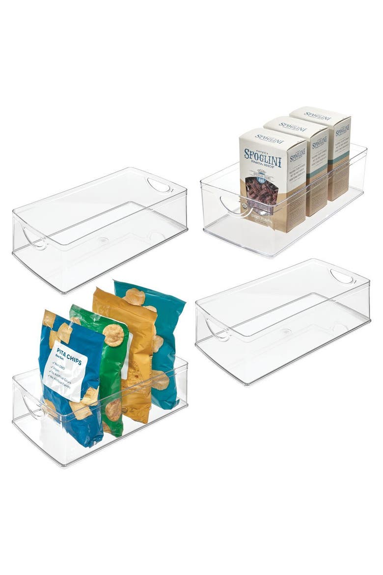 Plastic Kitchen Cabinet Storage Bins - Organizer Bins with Handles - Set of 4 - Clear, Main, color, Clear