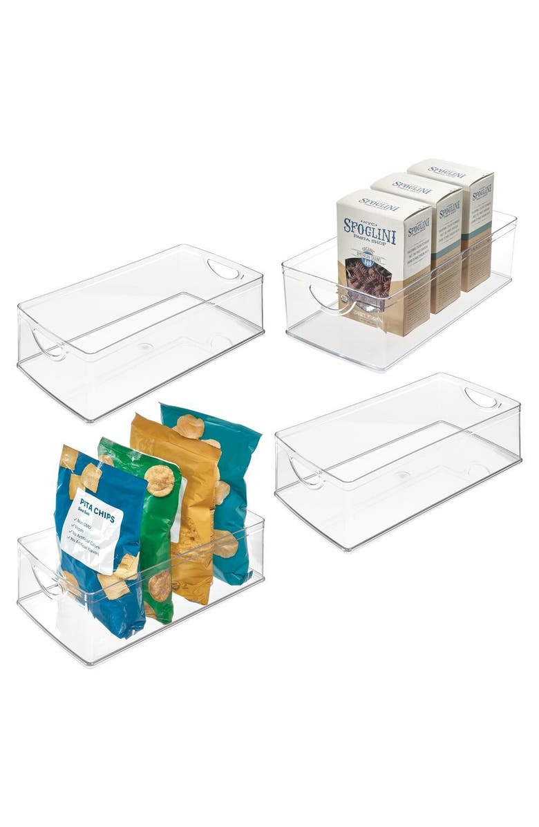 iDesign Plastic Kitchen Cabinet Storage Bins - Organizer Bins with Handles - Set of 4 - Clear, Main, color, Clear