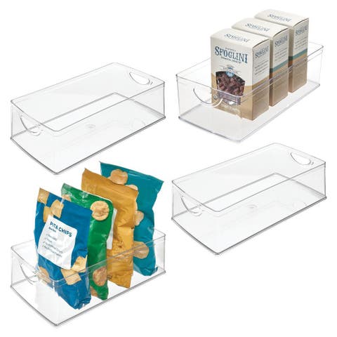Plastic Kitchen Cabinet Storage Bins - Organizer Bins with Handles - Set of 4 - Clear