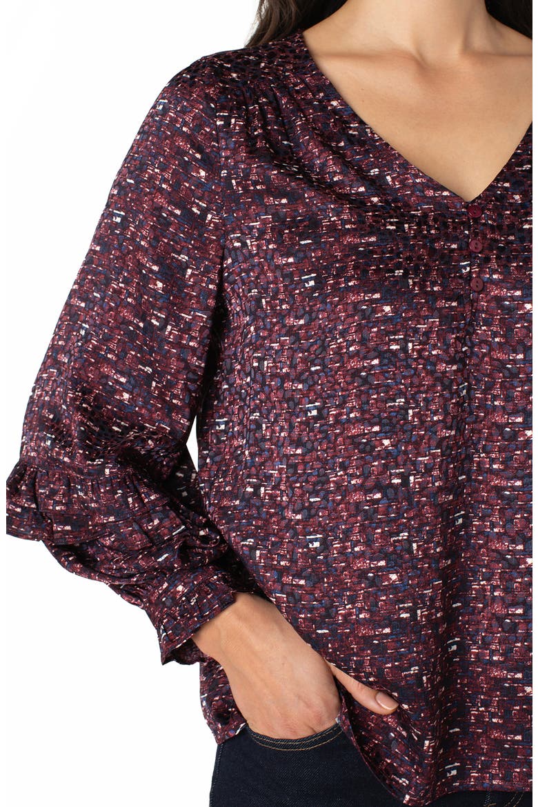 Ruffle Balloon Sleeve Jacquard Top, Alternate, color, BURGUNDY MULTI