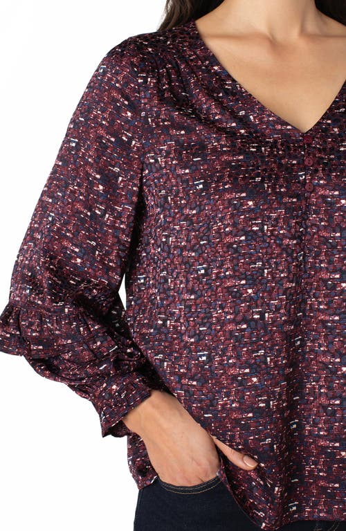 Liverpool Los Angeles Ruffle Balloon Sleeve Jacquard Top In Burgundy