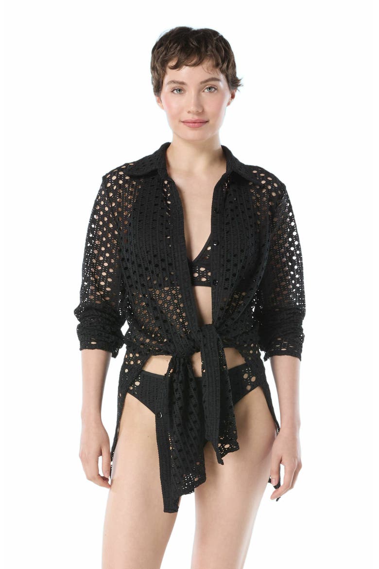 Button Up Shirt Swim, Alternate, color, Black