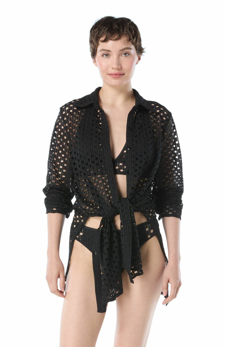 Carmen Marc Valvo Button Up Shirt, Alternate, color, Black