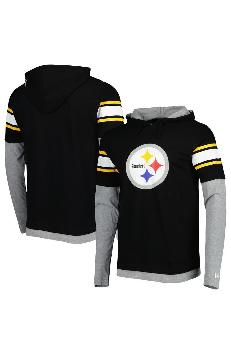 New Era Men's New Era Black Pittsburgh Steelers Long Sleeve Hoodie T-Shirt, Main, color,