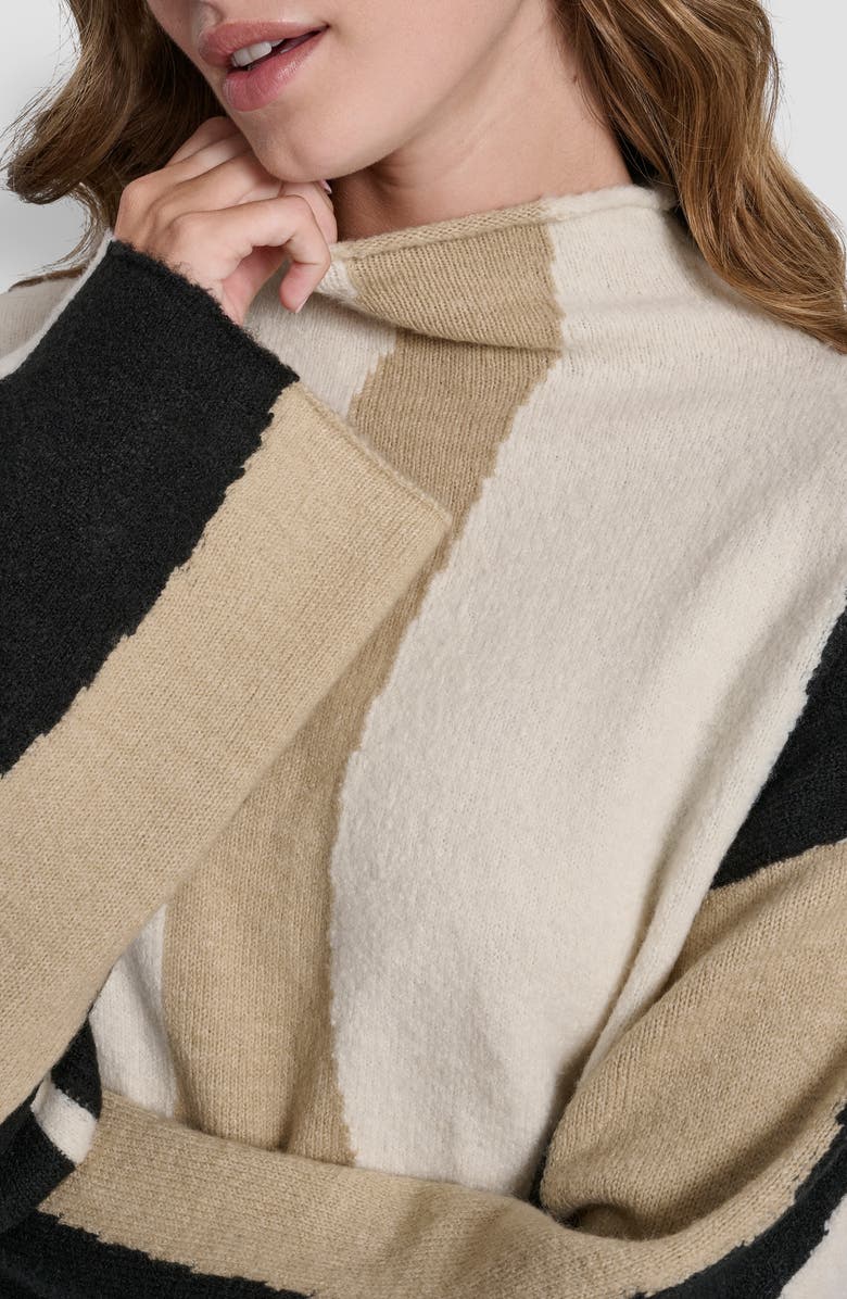 DKNY Stripe Roll Neck Sweater, Alternate, color, Ecru Multi