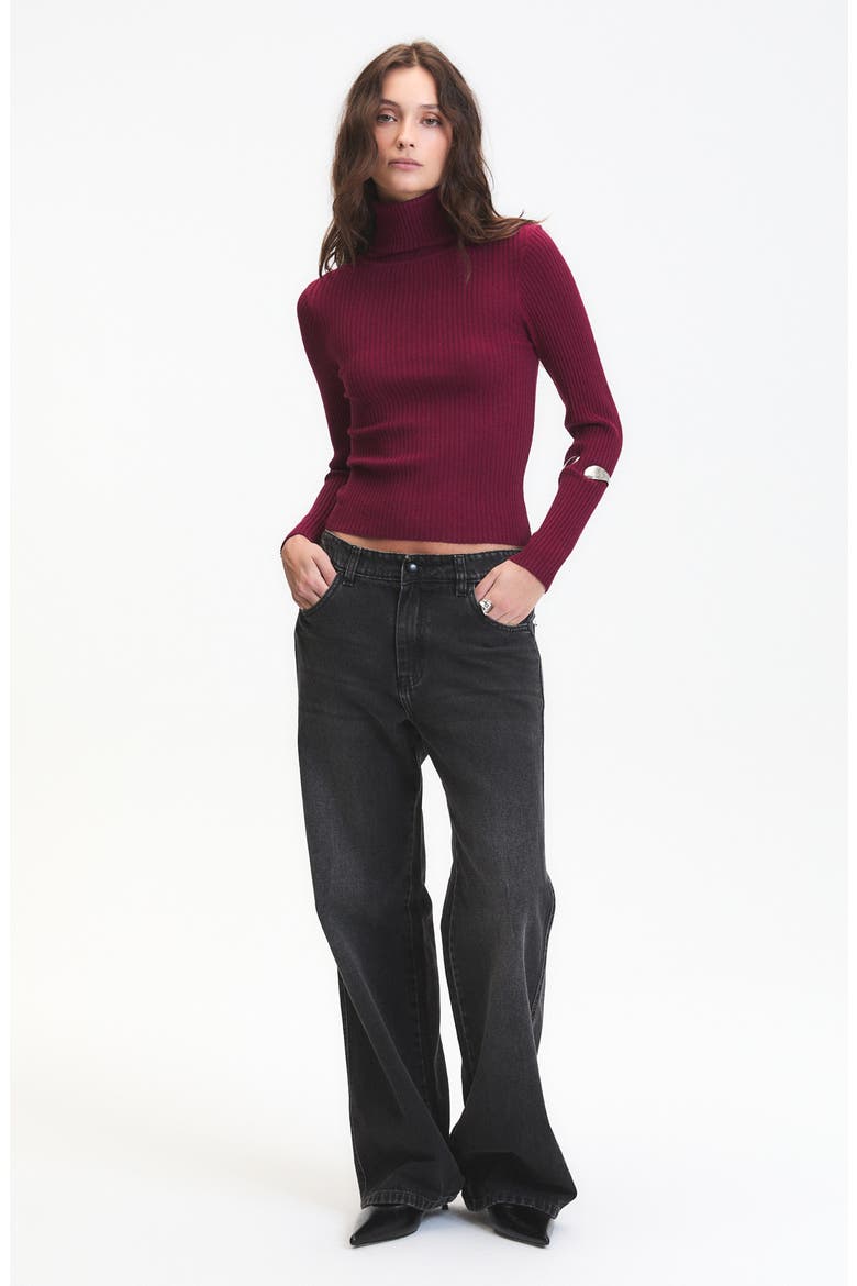 Mylo Ribbed Turtleneck Sweater, Alternate, color, WINE