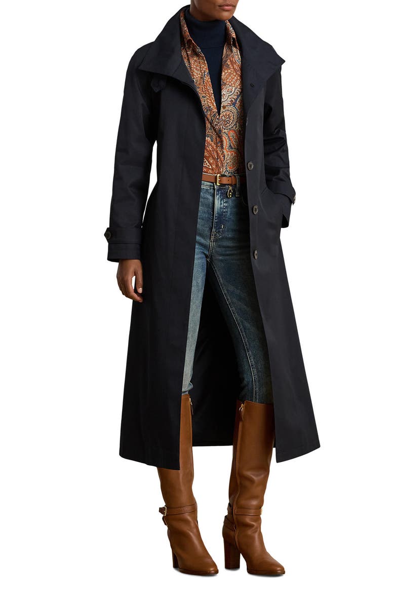 Stand Collar Trench Coat, Main, color, DARK NAVY