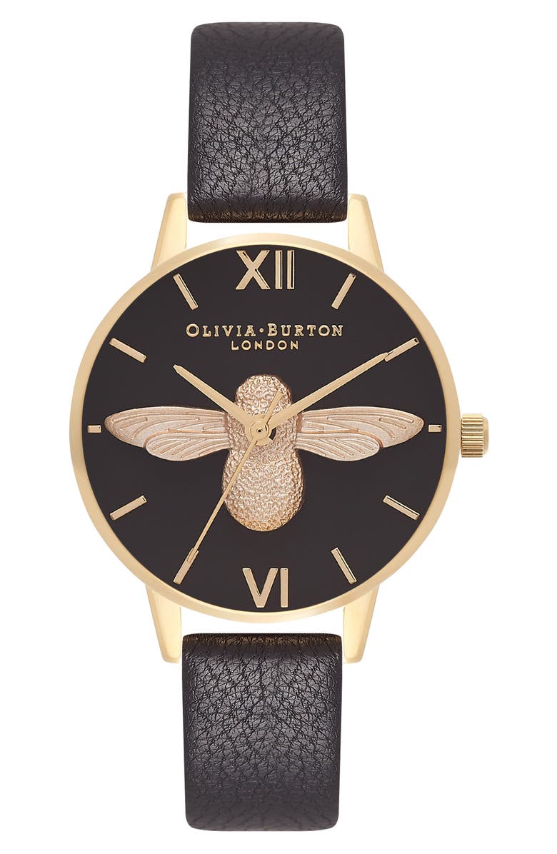 Olivia Burton Animal Motif Leather Strap Watch, 30mm, Main, color,