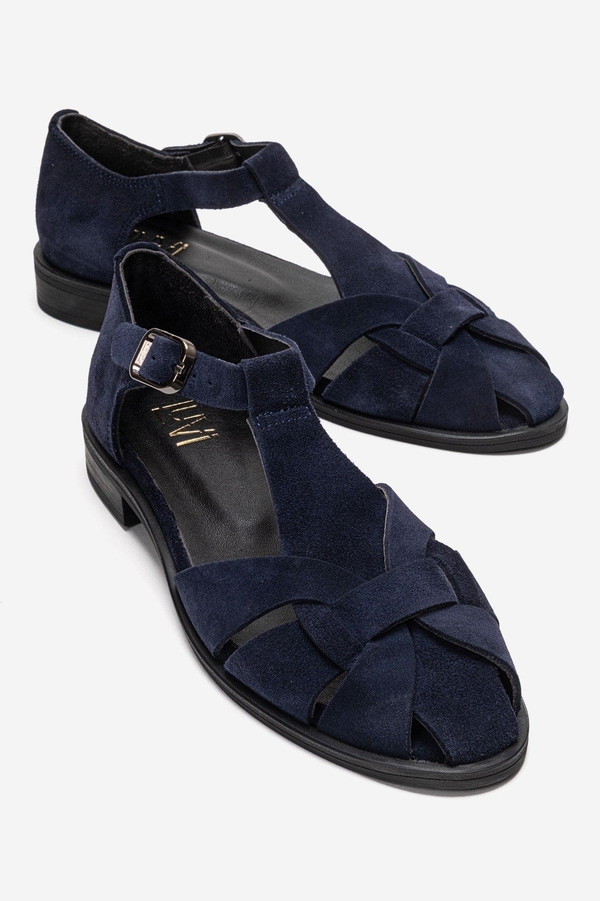 Forever & Always Shoes Dexara Leather Sandal, Main, color, Navy Suede
