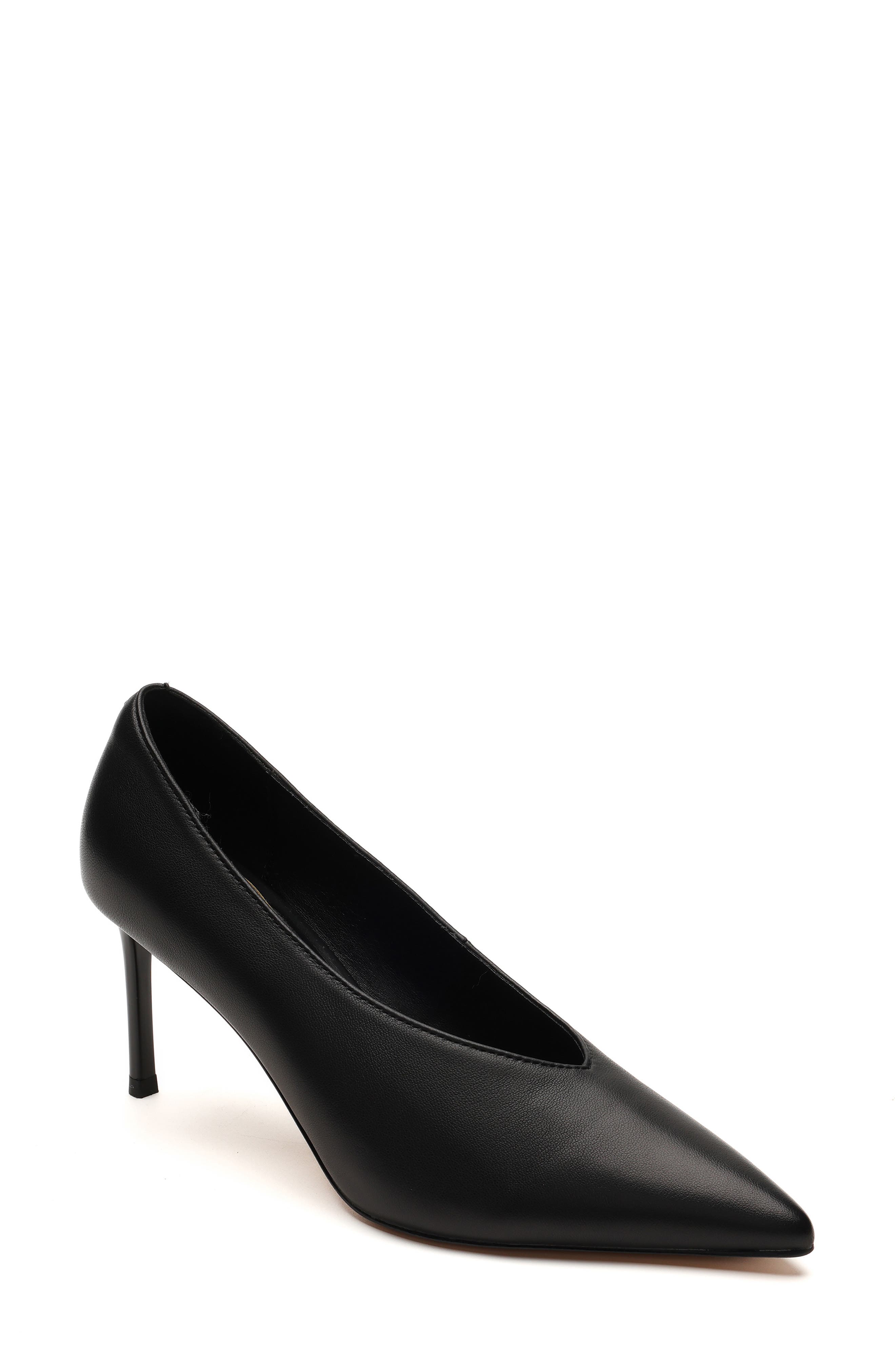 Perfecto Pointed Toe Faux Leather Pump, Main, color, BLACK LEATHER