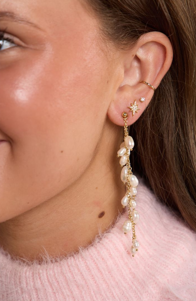 Nickel & Suede Pearl Cascade Drop Stud Earrings, Alternate, color, Pearl