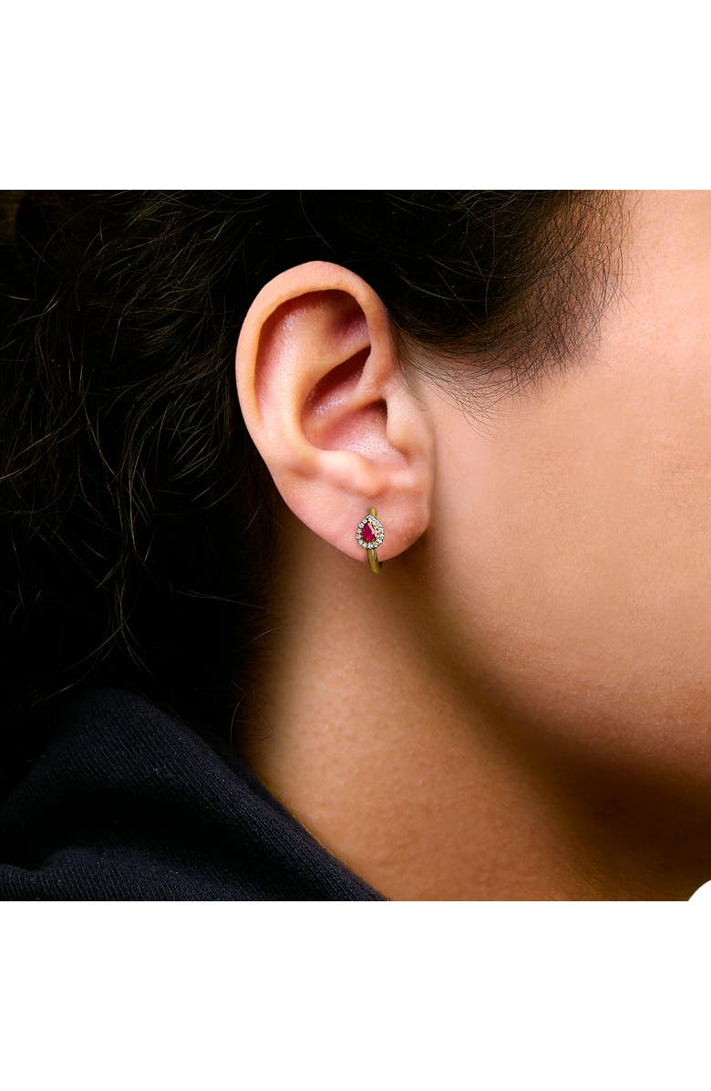 Haus of Brilliance 10K Yellow Gold Pear Red Ruby 4x3 mm and 1/10 Ct Round Diamond Huggy Earrings, Alternate, color, Yellow