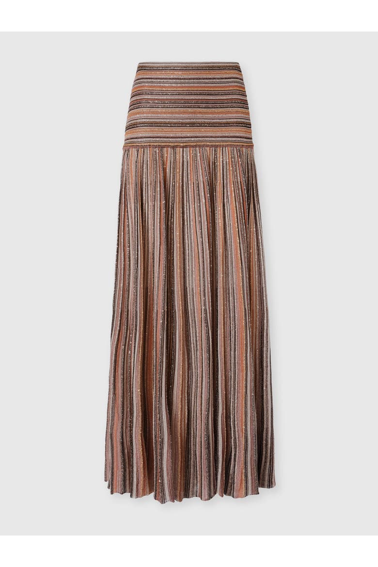 Long Skirt In Ribbed Viscose Lamé Blend, Alternate, color, Gold& Beige