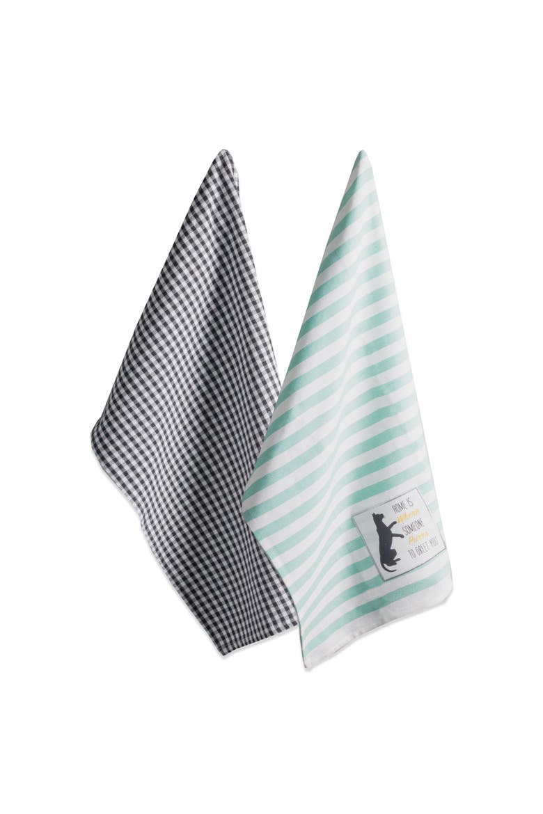 Cat Greeting Embellished Assorted Dishtowel Set/2, Main, color, Cat Greetings