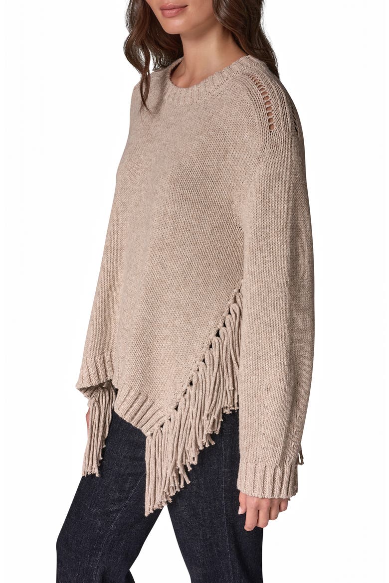 Fringe Detail Crewneck Sweater, Alternate, color, LATTE HEATHER