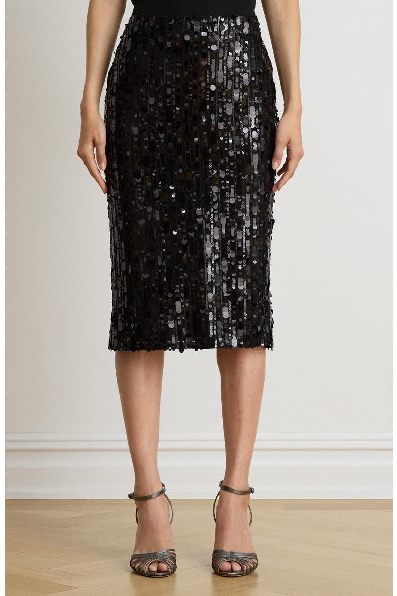 Sequined Mesh Midi Pencil Skirt, Alternate, color, BLACK