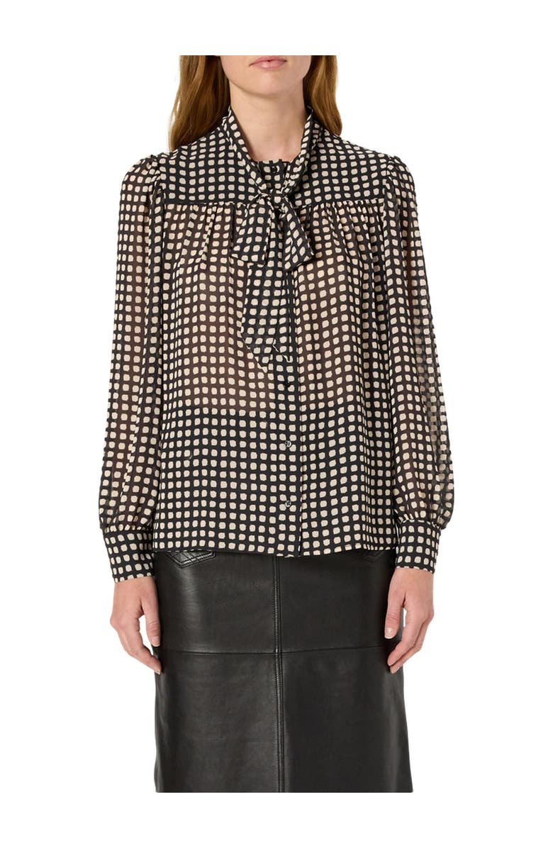 GERARD DAREL Alisha Sheer Tie Neck Printed Blouse, Alternate, color, Black