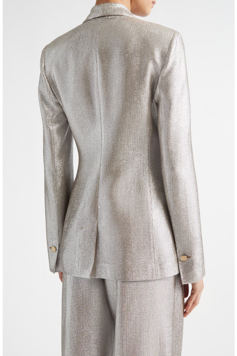 Shawl Collar Lamé Suiting Jacket, Alternate, color, ANTIQUE SILVER