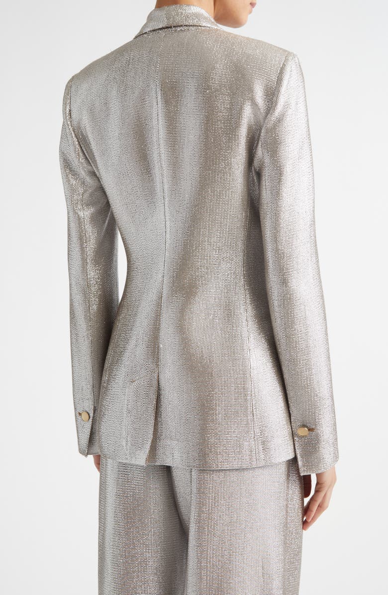 ST. JOHN Shawl Collar Lamé Suiting Jacket, Alternate, color, Antique Silver