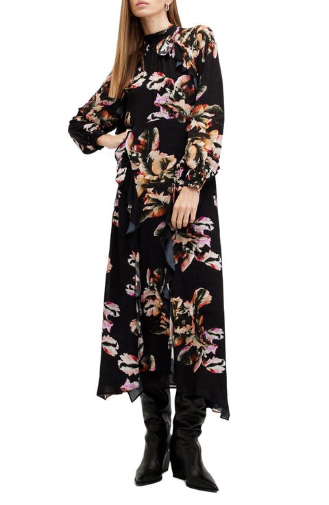 Jessica Mock Neck Long Sleeve Handkerchief Hem Dress