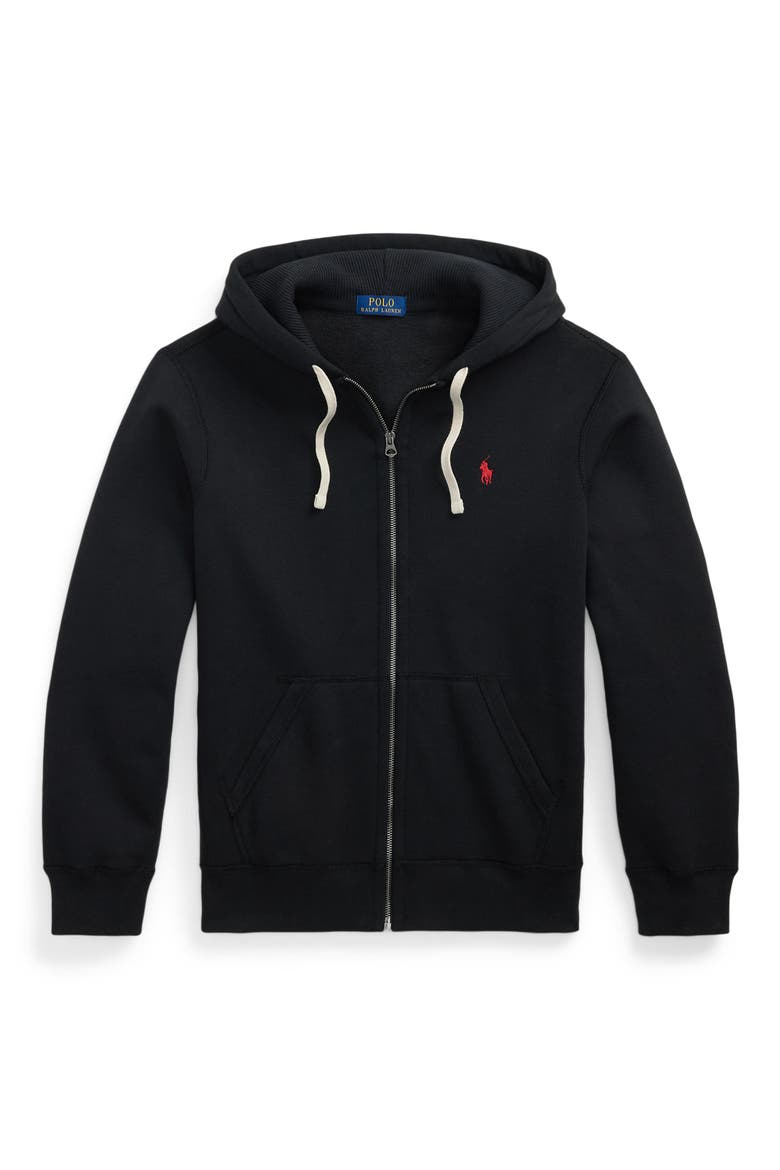 Cotton Blend Fleece Zip Front Hoodie, Alternate, color, POLO BLACK