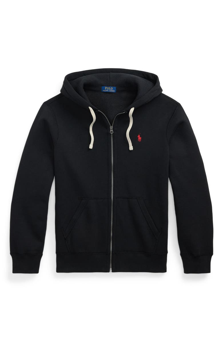 Polo Ralph Lauren Cotton Blend Fleece Zip Front Hoodie, Alternate, color, Polo Black