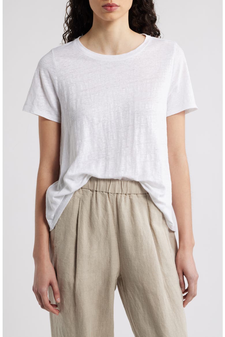 Crewneck Organic Linen T-Shirt, Main, color, WHITE