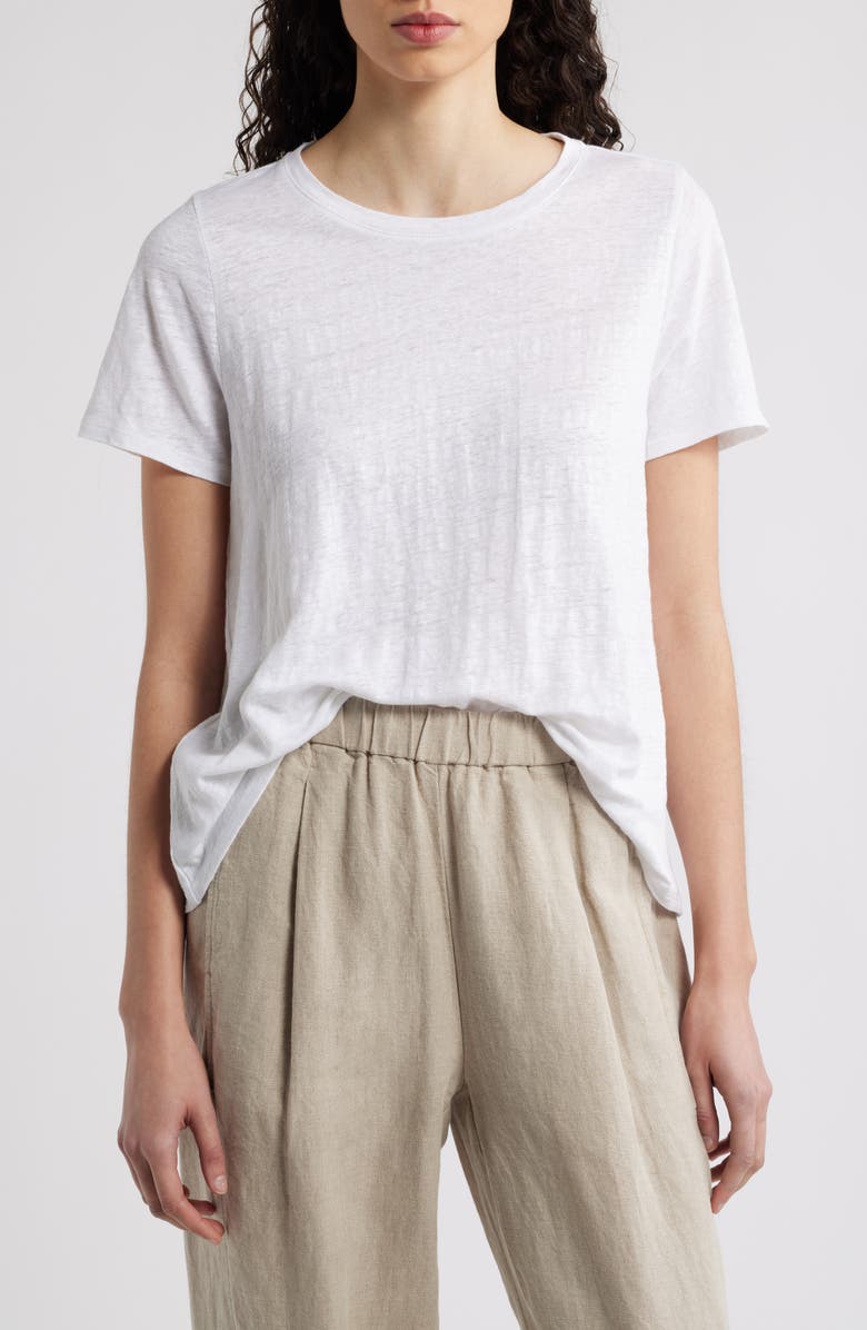 Eileen Fisher Crewneck Organic Linen T-Shirt, Main, color, White