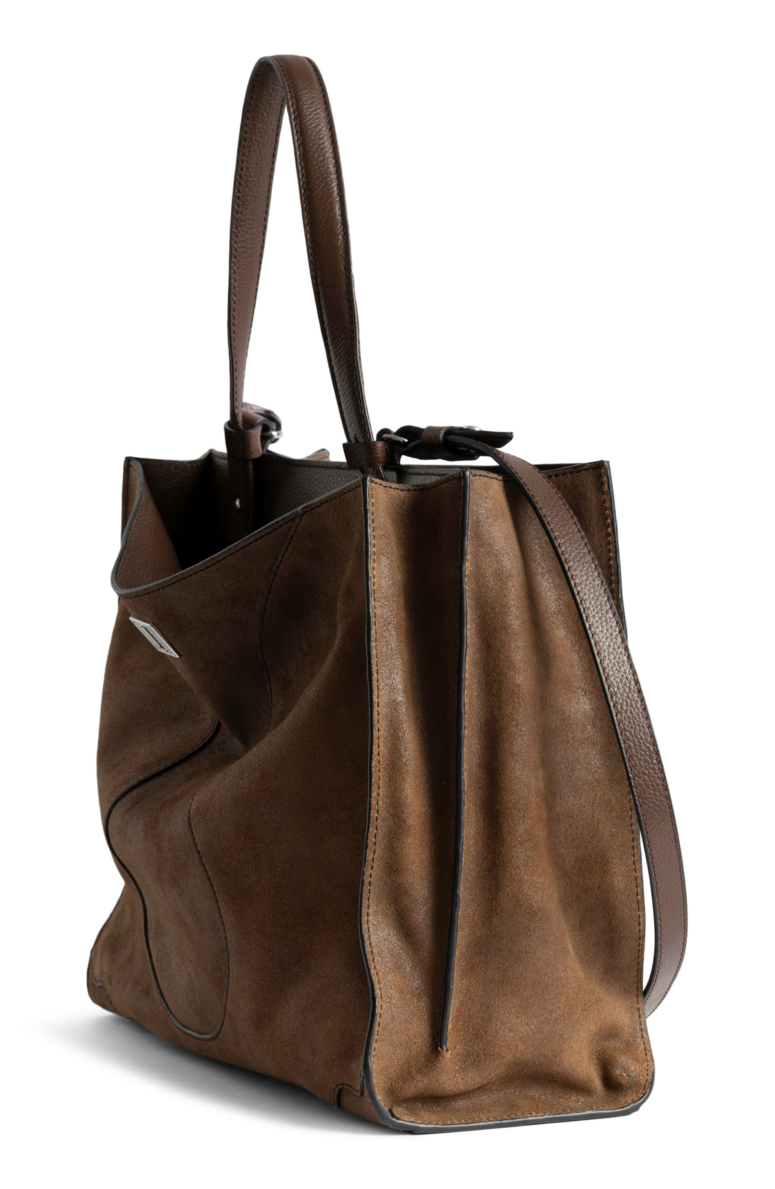 Zadig & Voltaire Jack Suede & Leather Shoulder Bag, Alternate, color, Wood