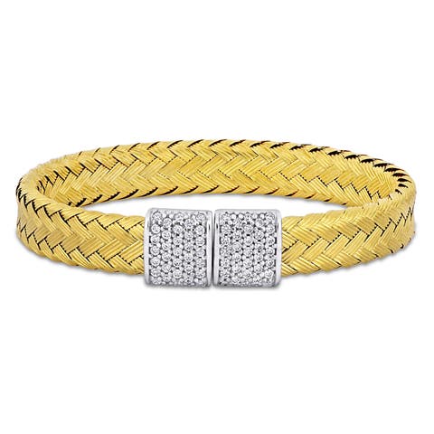 Cubic Zirconia Weave Bangle Two-Tone