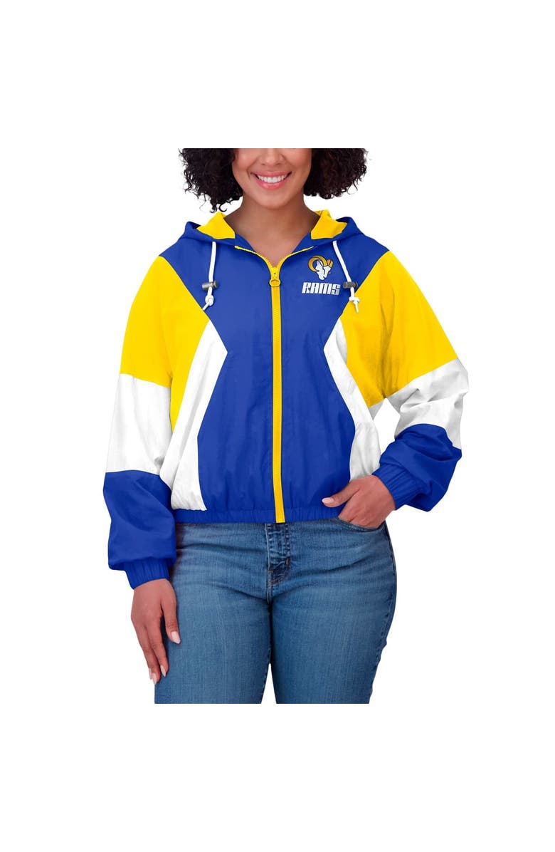 WEAR by Erin Andrews Women's WEAR by Erin Andrews Royal/Gold Los Angeles Rams Plus Size Color Block Full-Zip Windbreaker Jacket, Alternate, color, 