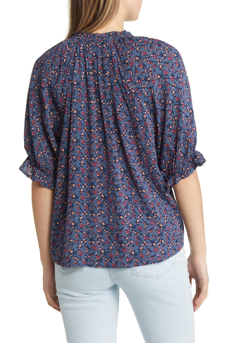 Print Ruffle Blouse, Alternate, color, DENIM DITSY