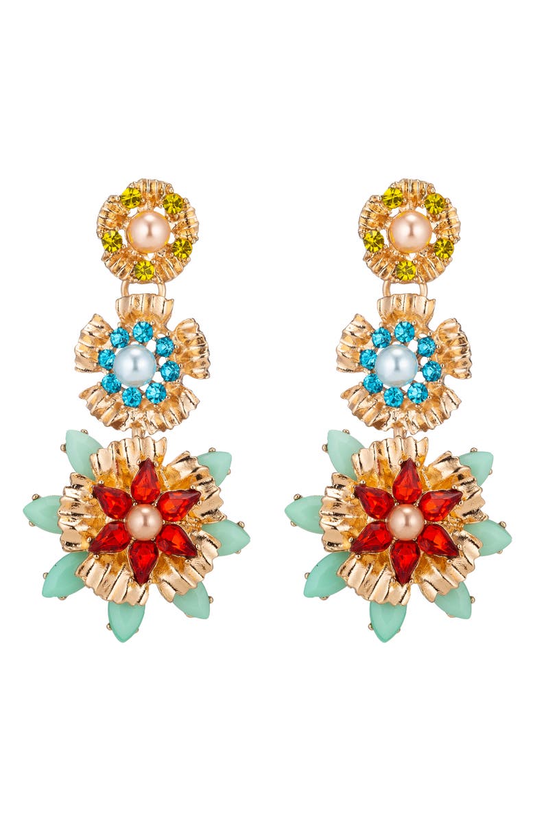 EYE CANDY LOS ANGELES Rebecca Flower Faux Pearl Drop Earrings, Main, color, Gold