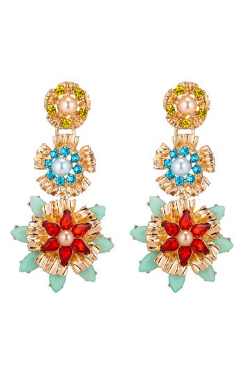 Eye Candy Los Angeles Rebecca Flower Faux Pearl Drop Earrings In Gold