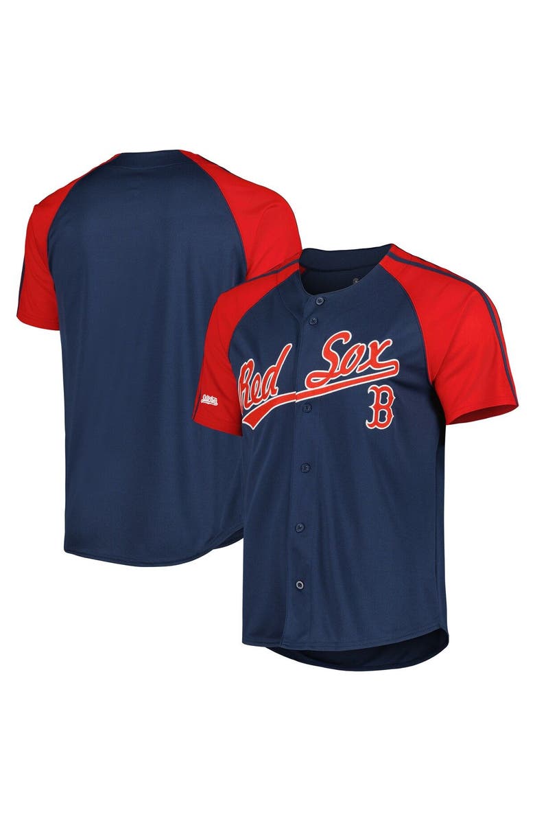 STITCHES Men's Stitches Navy Boston Red Sox Button-Down Raglan Fashion Jersey, Main, color, 