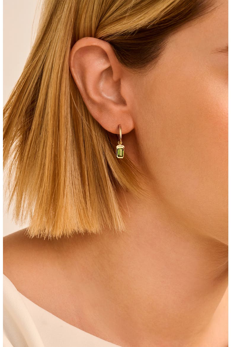 Noelle Diamond Hoops | 6 natural diamonds - 2 diopside gemstones| 925 Sterling Silver | Earrings | Hoop | Yellow 18k-Gold Plated, Alternate, color, Diopside Green