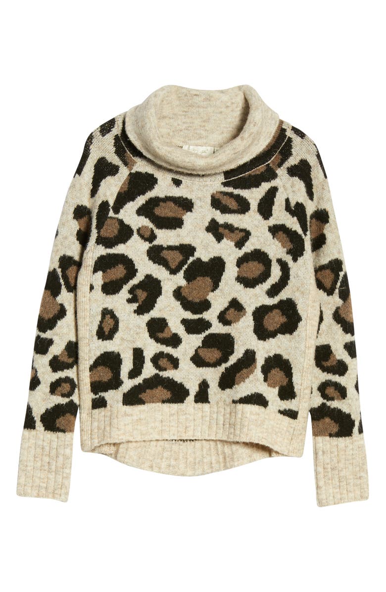RD Style Leopard Jacquard Cowl Neck Sweater, Alternate, color, 