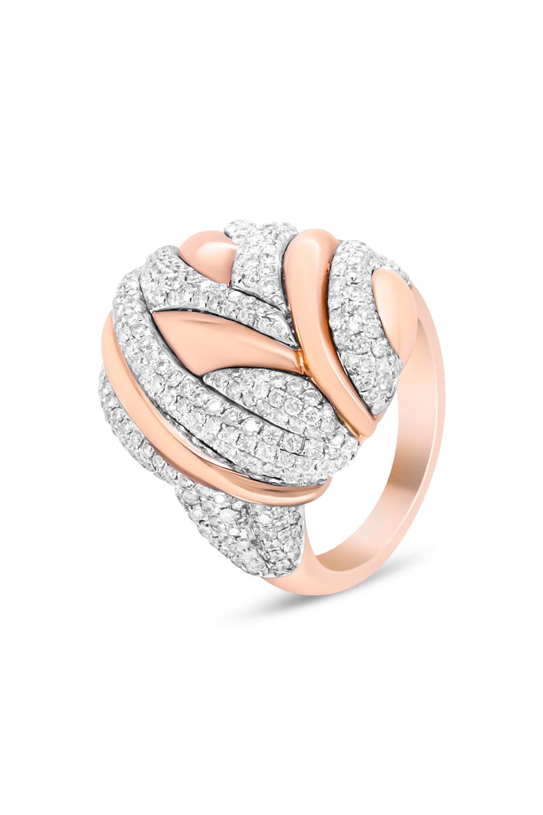 18K Rose and White Gold 1 7/8 Cttw Diamond and Gold Textured Dome Cocktail Ring, Alternate, color, White
