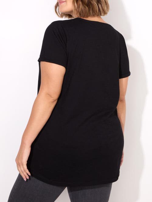 Live Unlimited Cotton Slub V-neck Longline T-shirt In Black