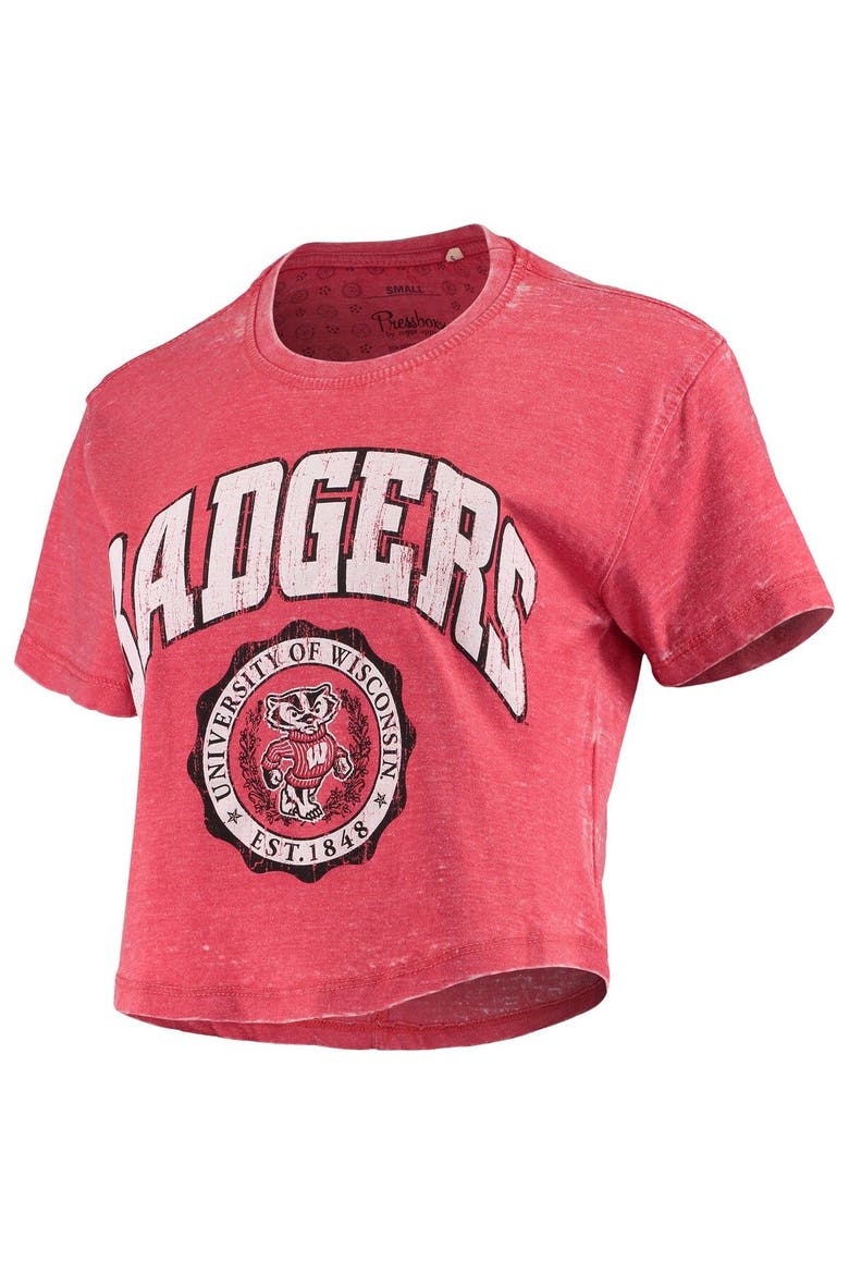 Women's Pressbox Red Wisconsin Badgers Edith Vintage Burnout Crop T-Shirt, Alternate, color, Red