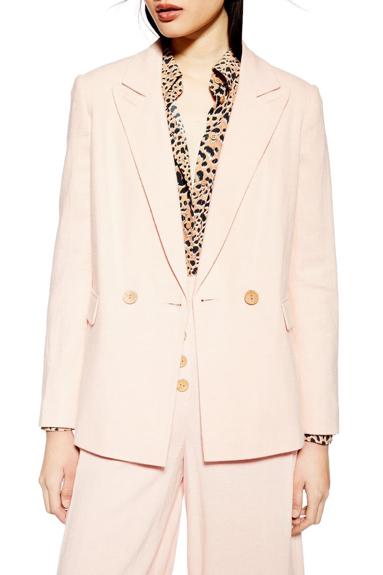 Coco Linen Blazer, Main, color, BLUSH