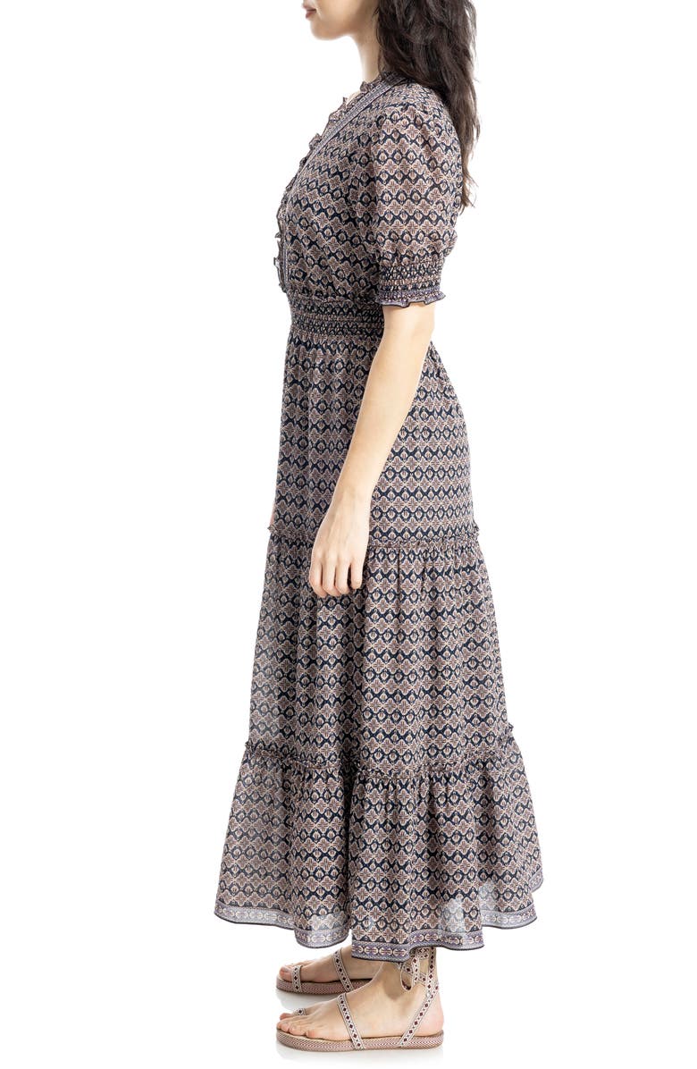 MAX STUDIO Smocked Maxi Dress, Alternate, color, Bkflkldc Black Floral Chain