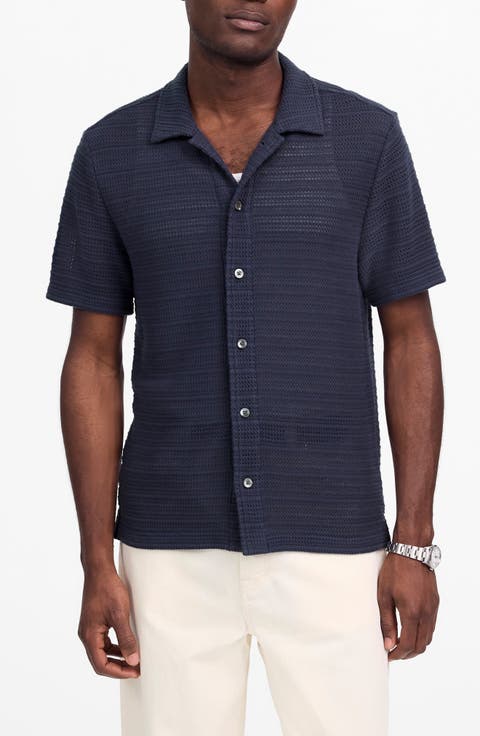 Jacquard Knit Short Sleeve Button-Up Shirt
