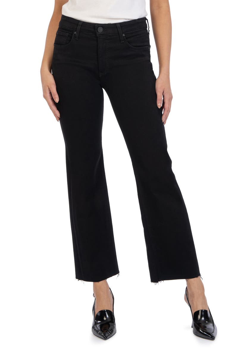 KUT from the Kloth Kelsey Raw Hem Mid Rise Ankle Flare Jeans, Main, color, Black Jm