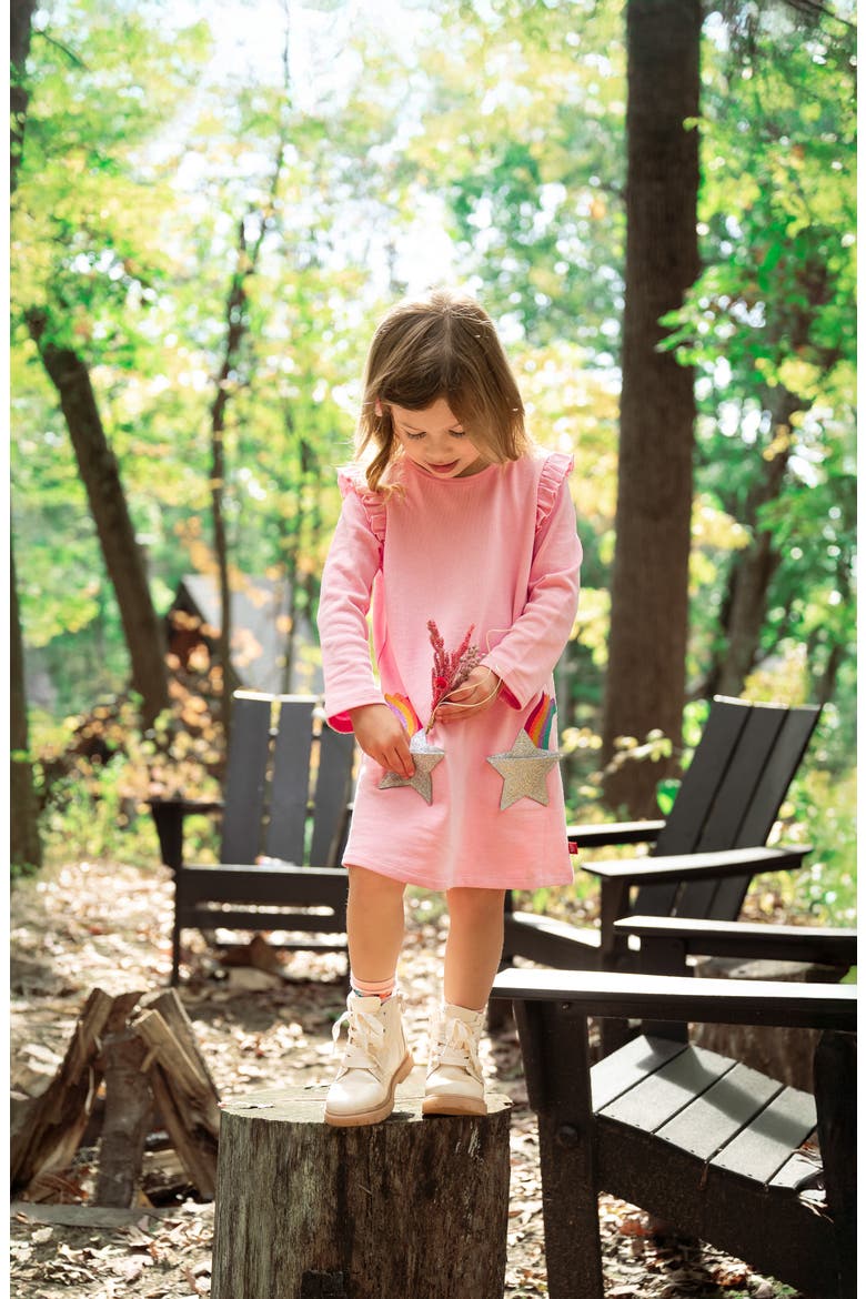 Kids' Fidget Pocket Long Sleeve Ruffle Dress, Alternate, color, PINK