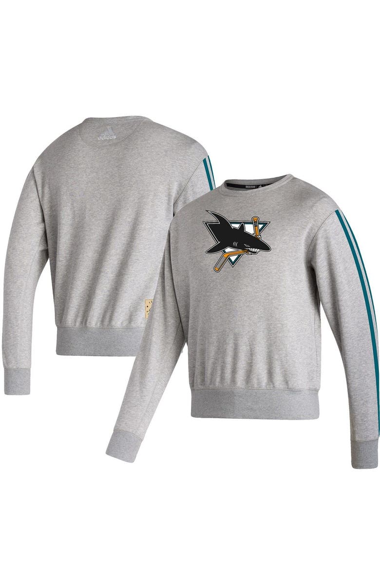 adidas Men's adidas Heathered Gray San Jose Sharks Team Classics Vintage Pullover Sweatshirt, Main, color,