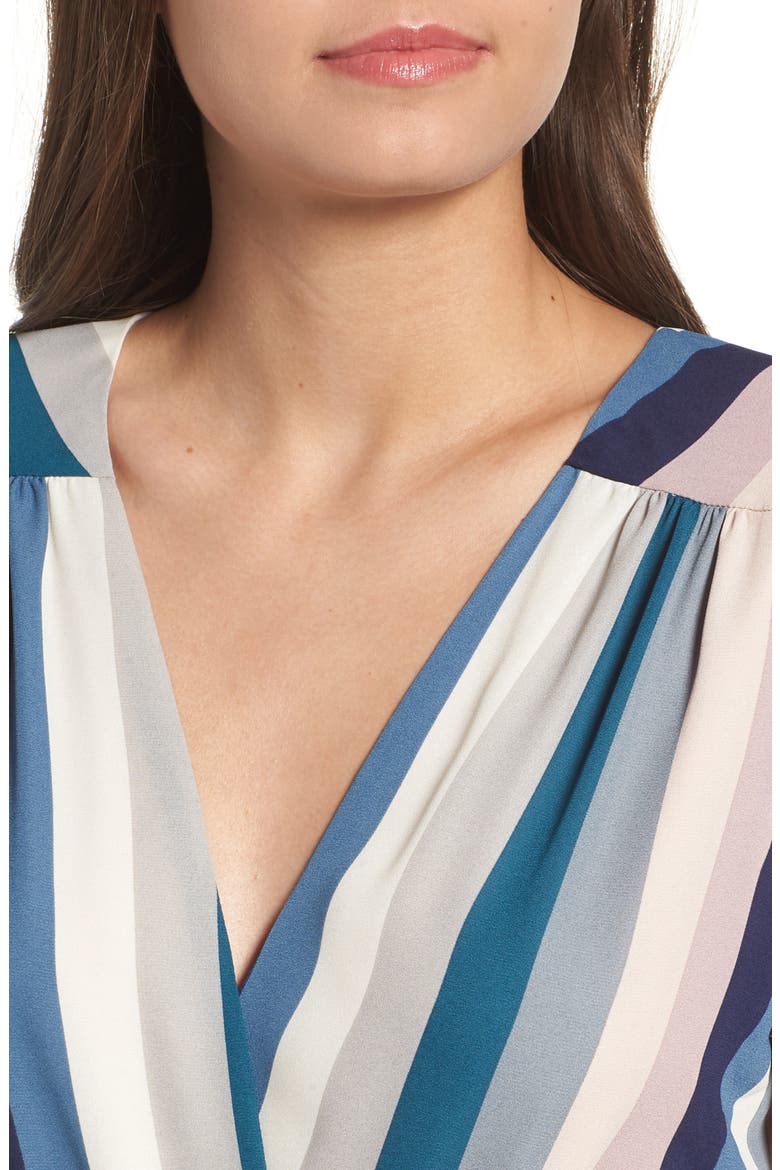 Midi Wrap Dress, Alternate, color, PINK SILVER DUSTY STRIPE