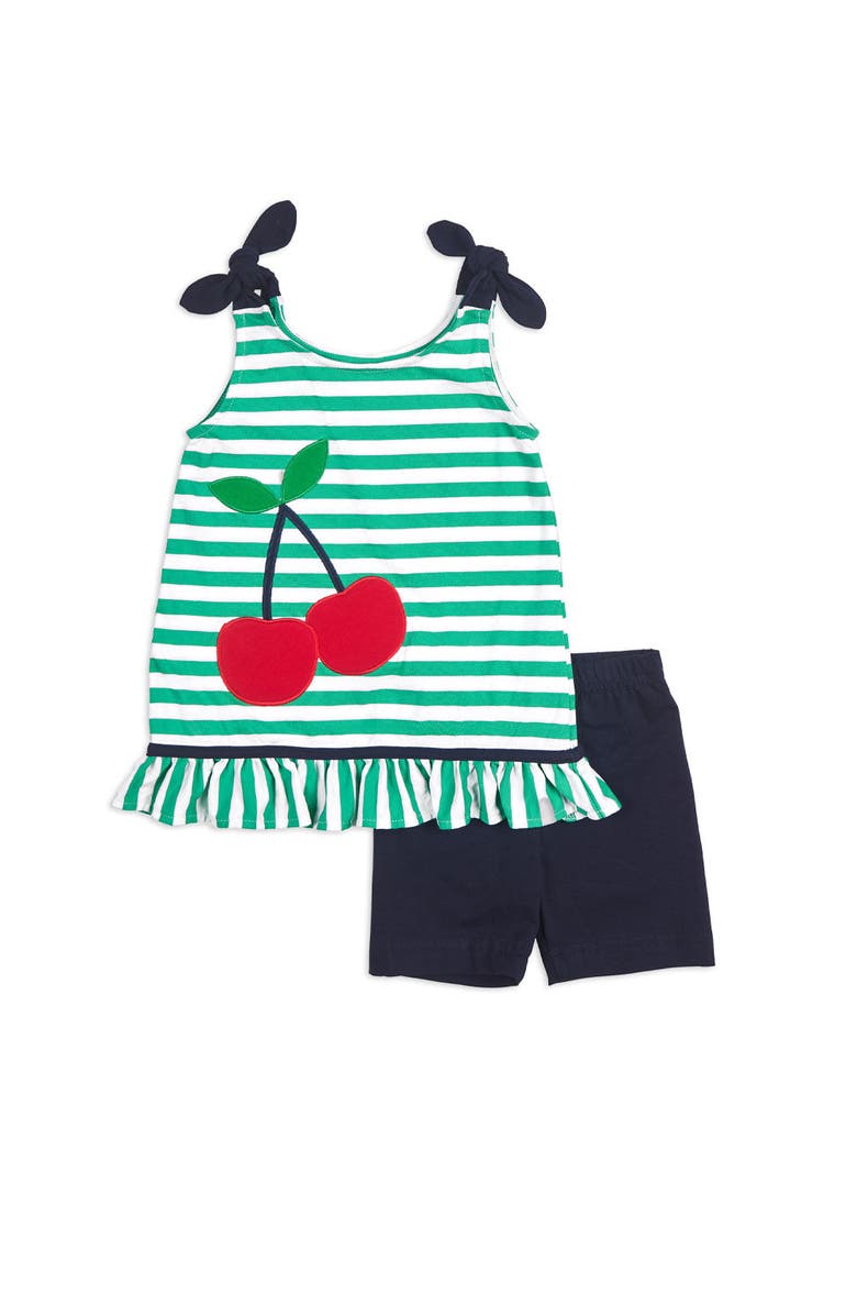Florence Eiseman Stripe Knit Short Set With Cherries, Main, color, Green / Navy